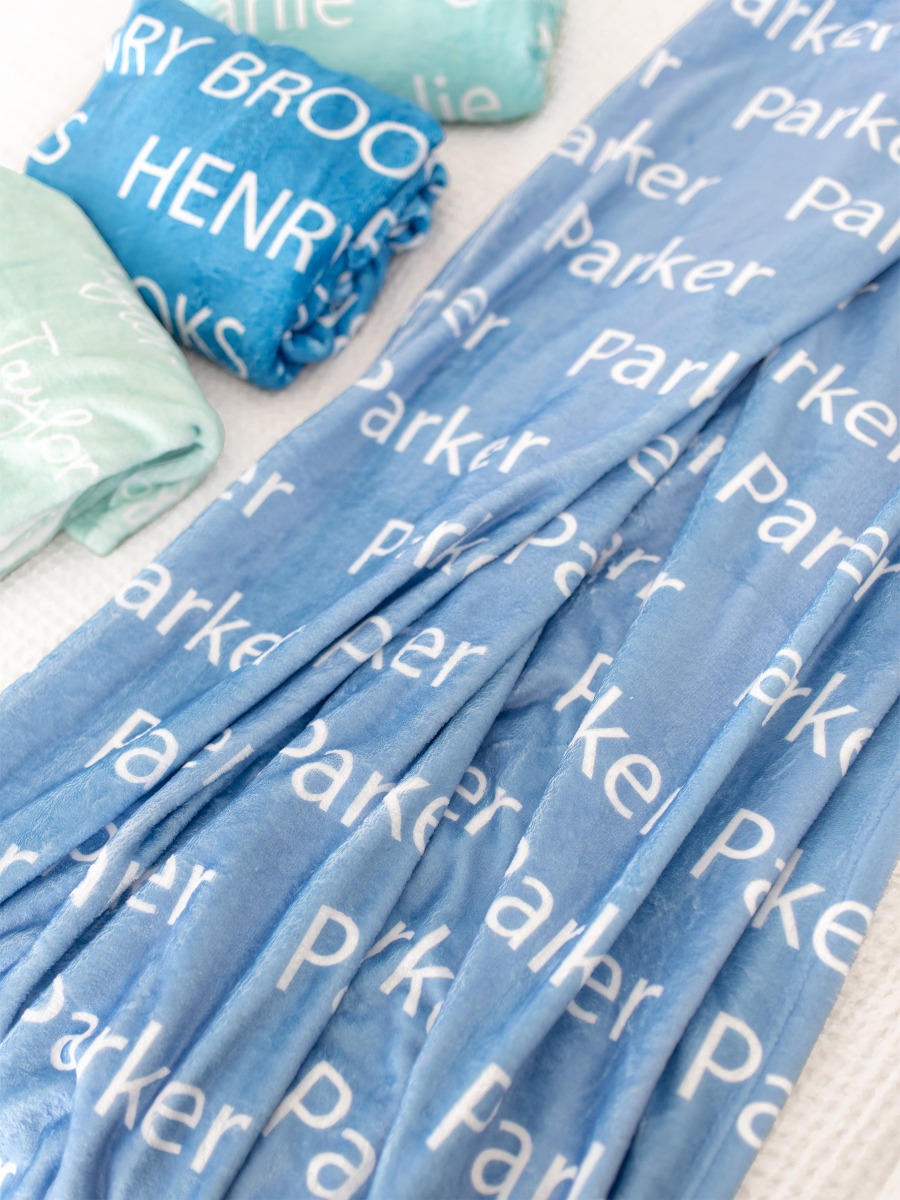 Kid Personalized Name Plush Minky Blanket-Periwinkle Blue