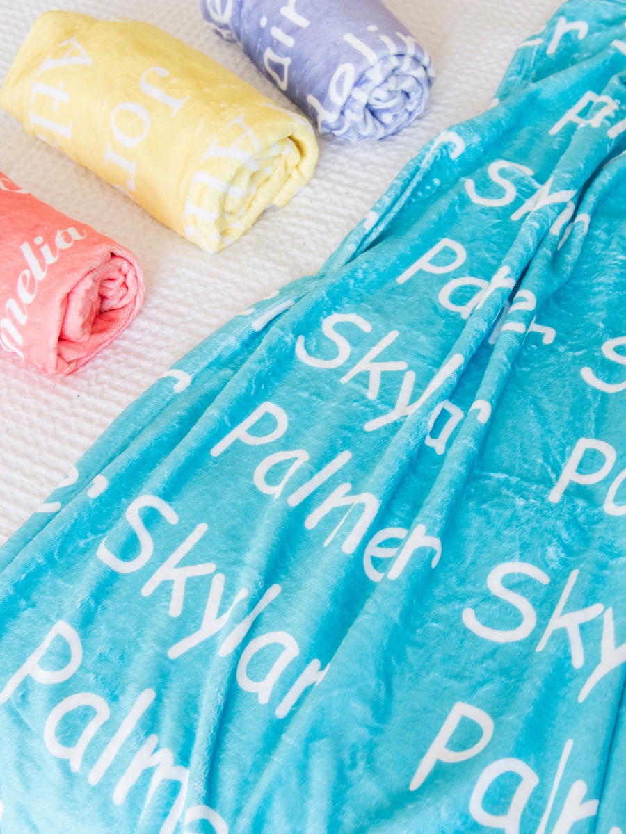 Kid Personalized Name Plush Minky Blanket-Bright Aqua