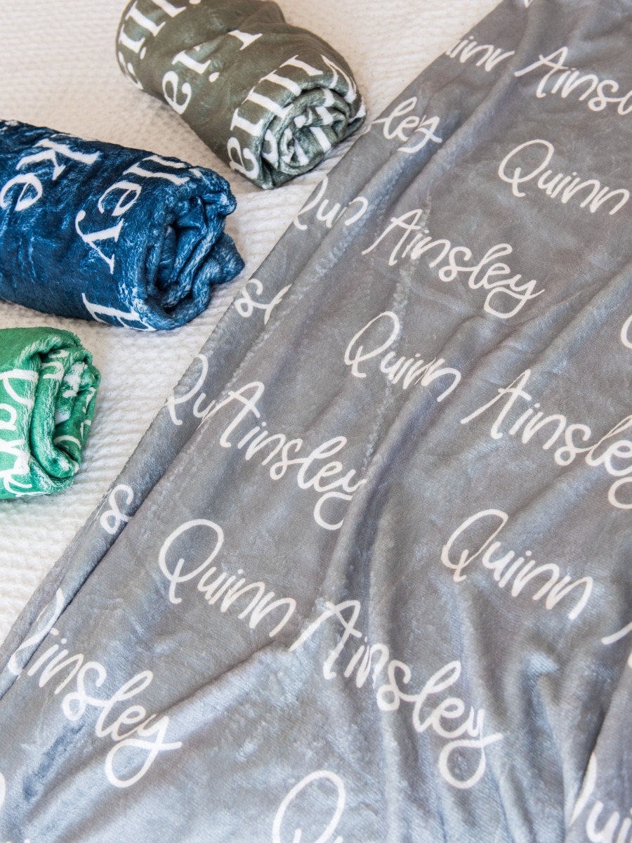 Kid Personalized Name Plush Minky Blanket-Gray