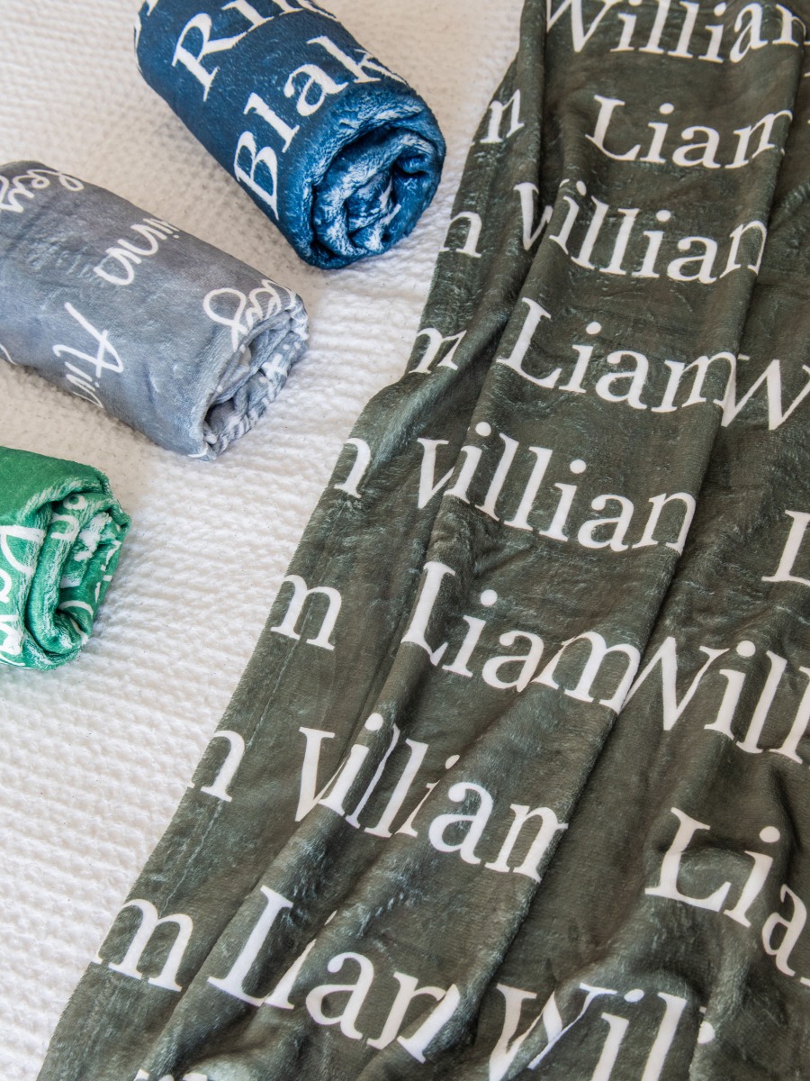 Kid Personalized Name Plush Minky Blanket-Dusty Olive