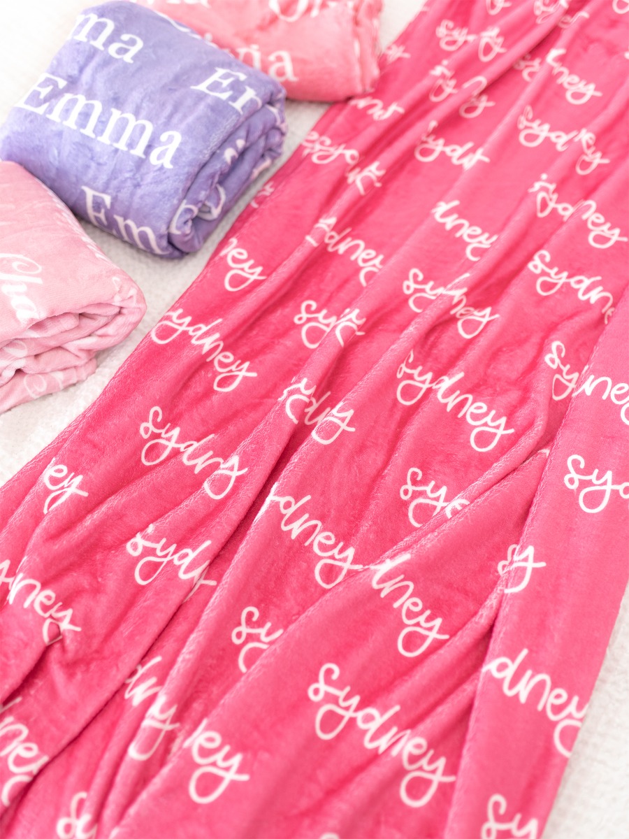 Kid Personalized Name Plush Minky Blanket-Hot Pink