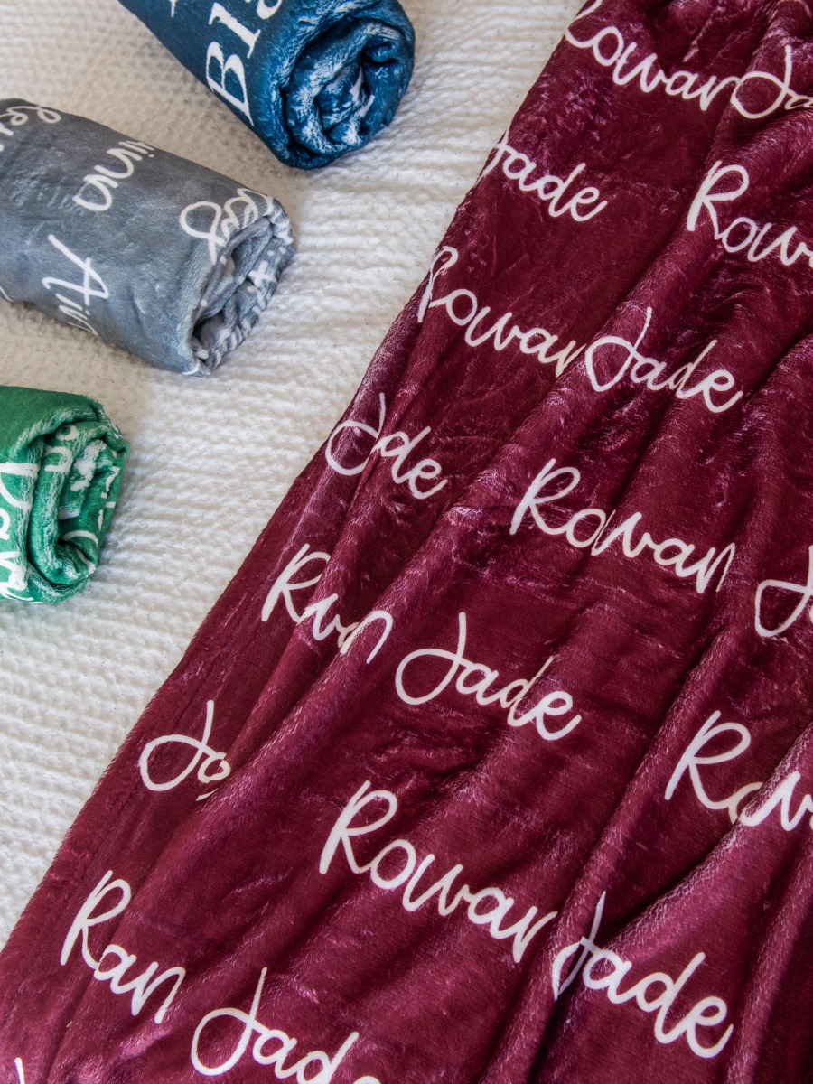 Kid Personalized Name Plush Minky Blanket-Dark Cherry