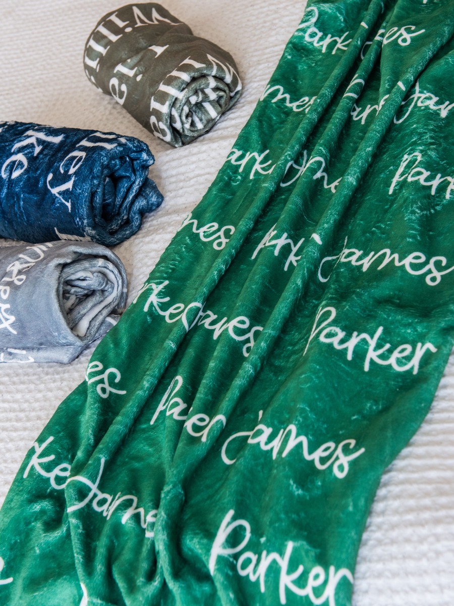 Green Kid Name Plush Minky Blanket (50" x 60")
