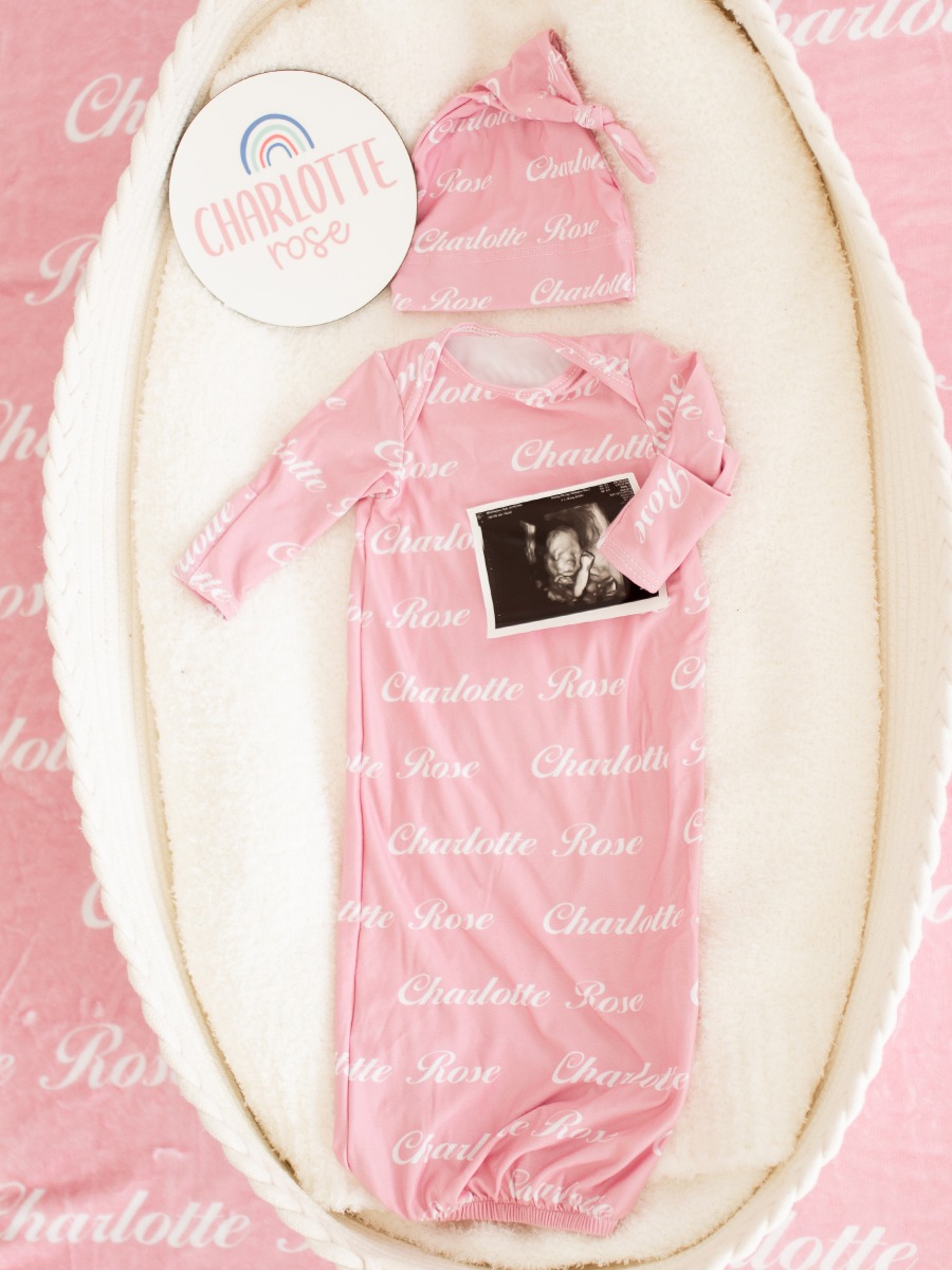 Pink Personalized Name Knotted Sleep Hat - Newborn-3m