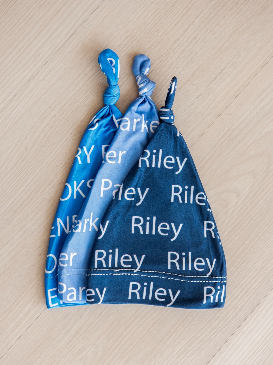 Dark Navy Personalized Name Knotted Sleep Hat 