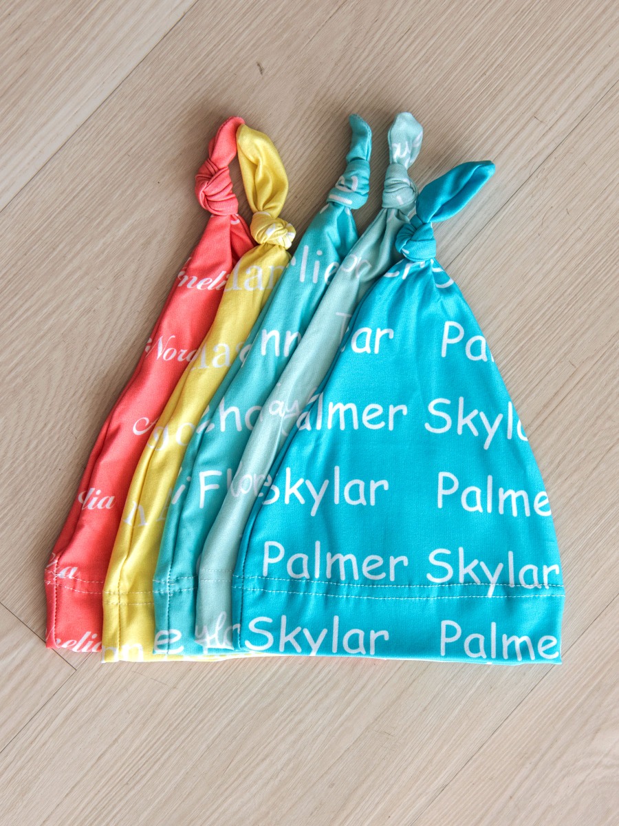 Bright Aqua Personalized Name Knotted Sleep Hat 