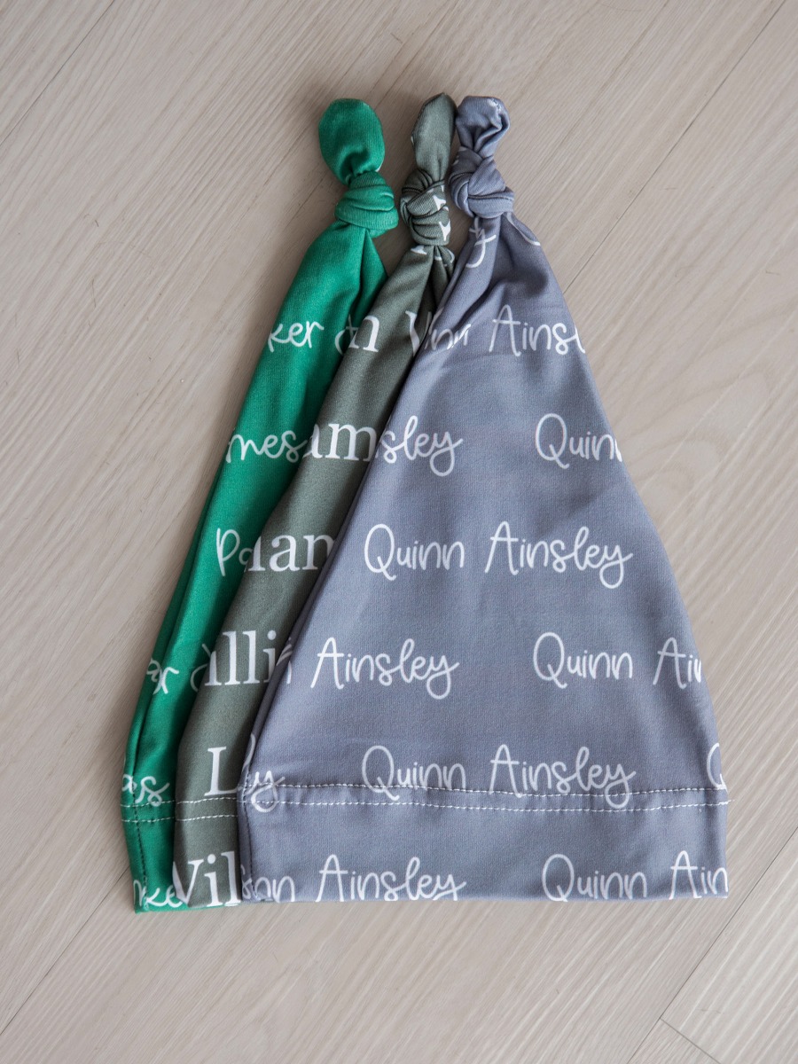 Gray Personalized Name Knotted Sleep Hat 