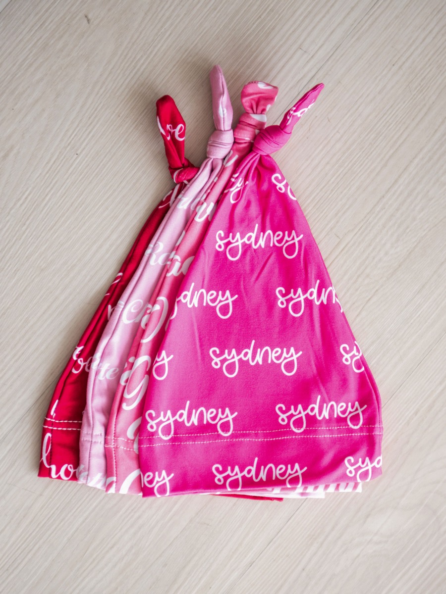Hot Pink Personalized Name Knotted Sleep Hat 