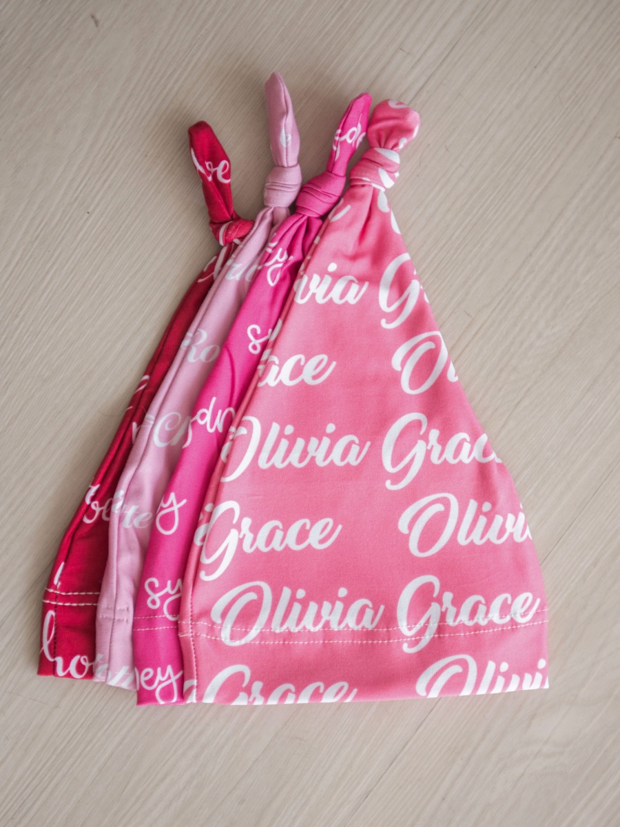 Bubblegum Pink Personalized Name Knotted Sleep Hat 