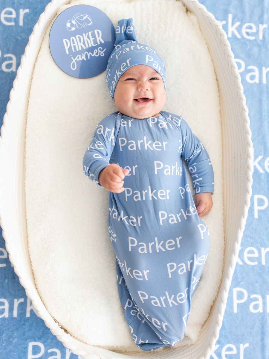 Periwinkle Blue Personalized Name Knotted Sleep Gown - Newborn-3m
