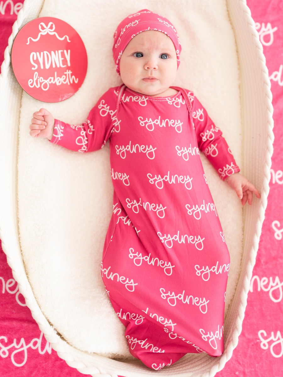 Hot Pink Personalized Name Knotted Sleep Gown - Newborn-3m