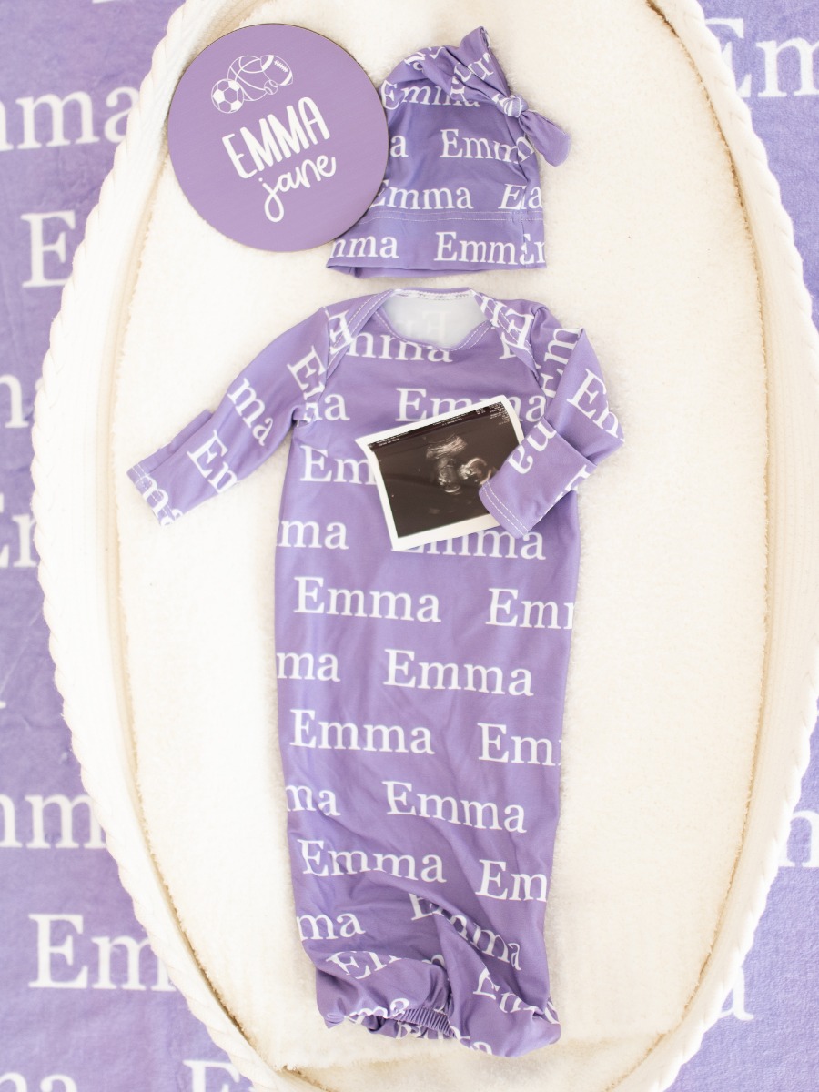 Wisteria Purple Name Sleep Gown - Newborn-3m