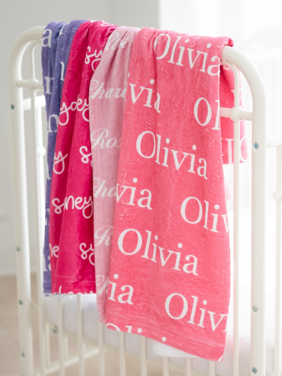 Bubblegum Pink Baby Personalized Name Plush Minky Blanket 
