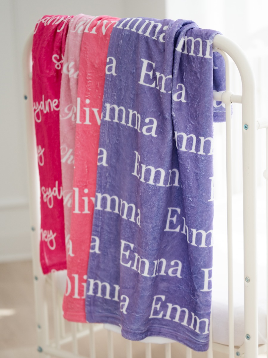 Wisteria Purple Baby Name Plush Minky Blanket (30" x 40")