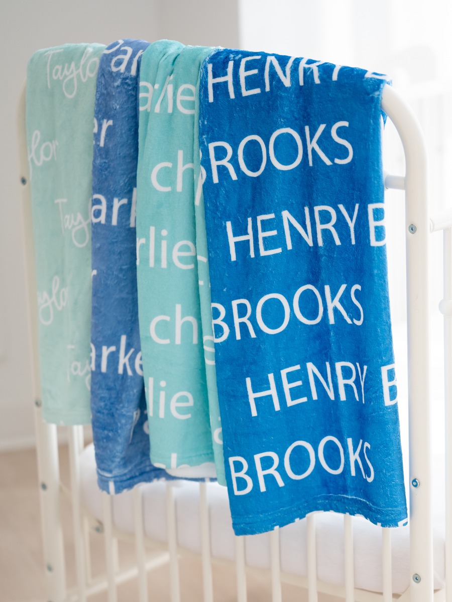 Sonic Blue Baby Name Plush Minky Blanket (30" x 40")