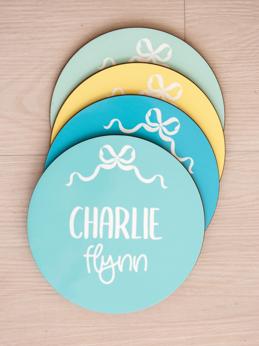 Island Blue Bow Personalized Baby Name Sign 