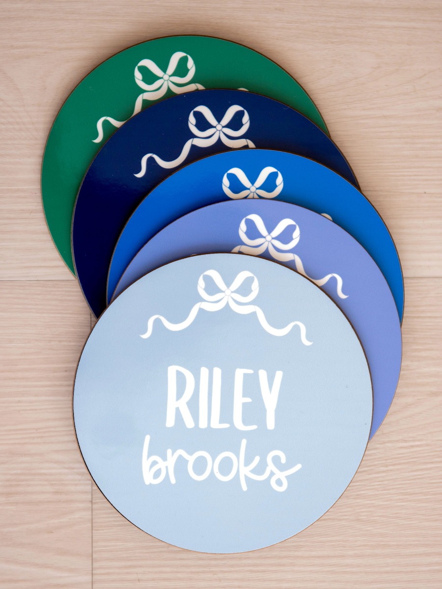 Light Blue Bow Personalized Baby Name Sign 