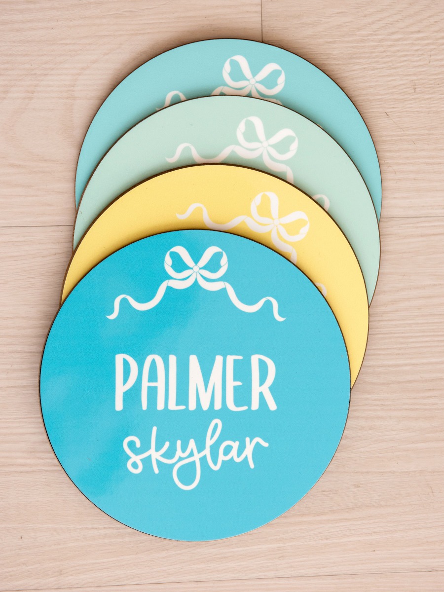 Bright Aqua Bow Personalized Baby Name Sign 