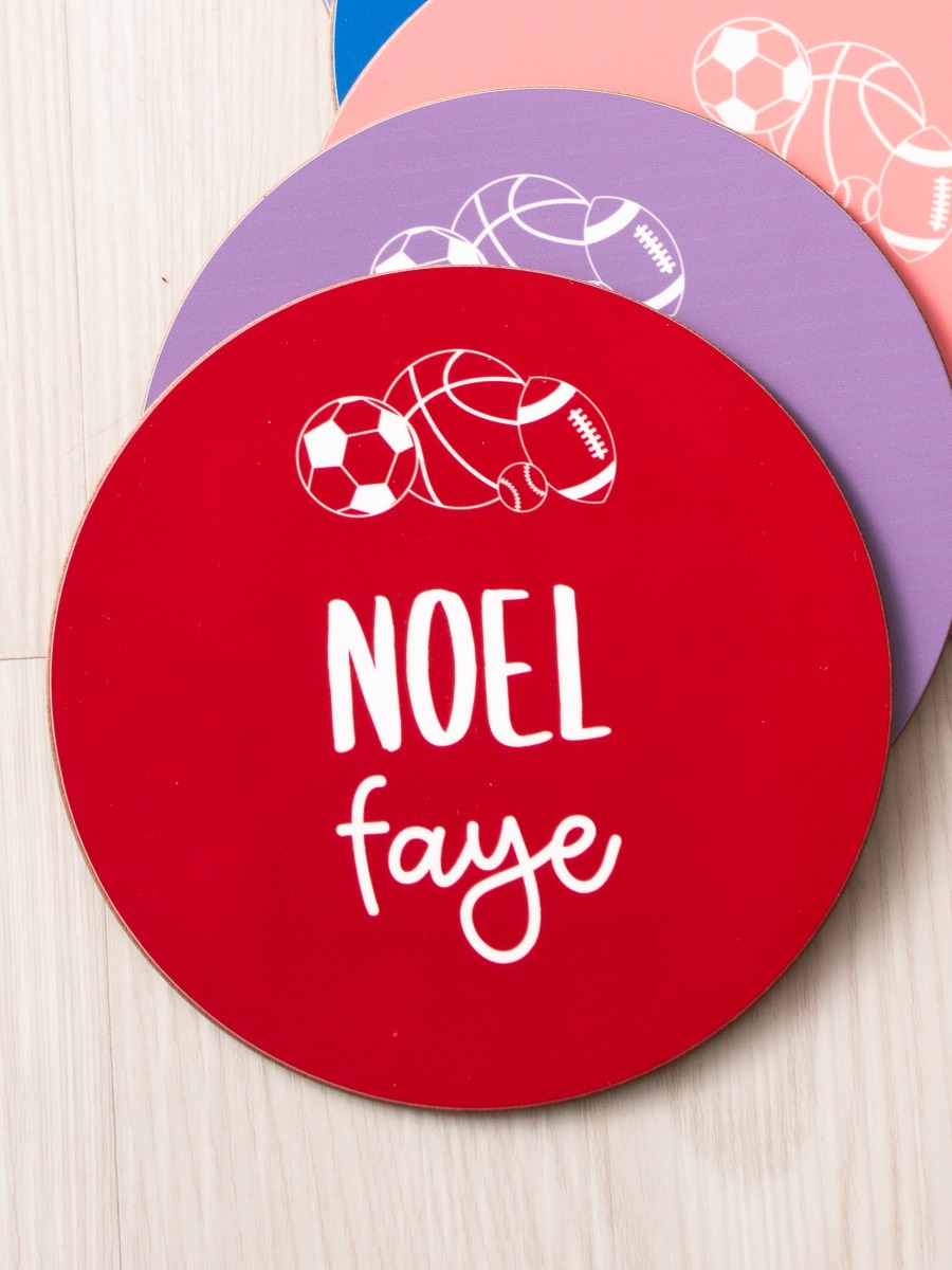 Red Sports Personalized Baby Name Sign - 6" Round