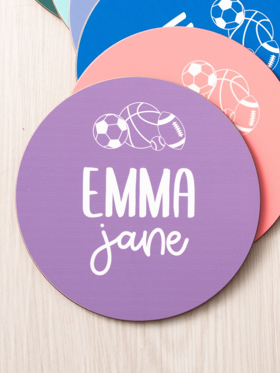 Wisteria Purple Sports Personalized Baby Name Sign 