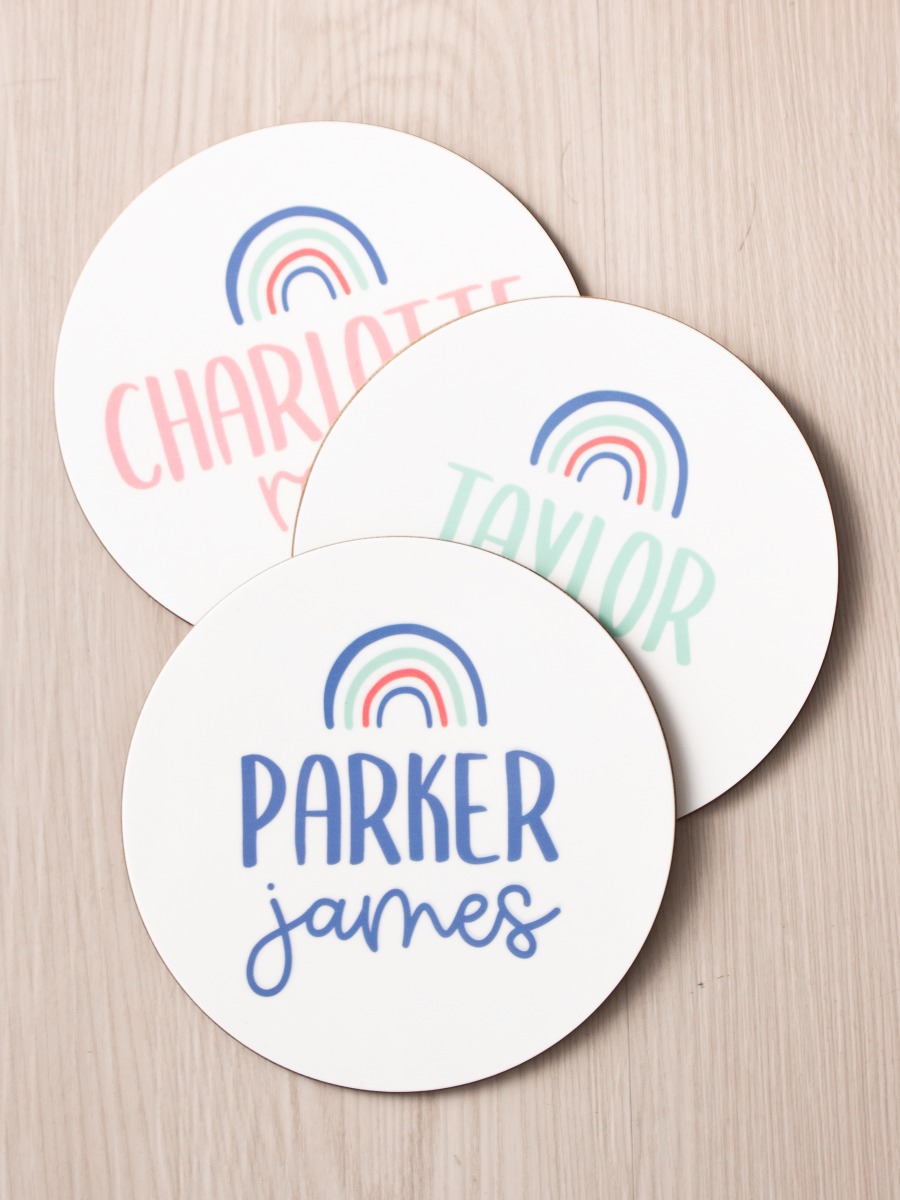 Periwinkle Blue Rainbow Personalized Baby Name Sign 