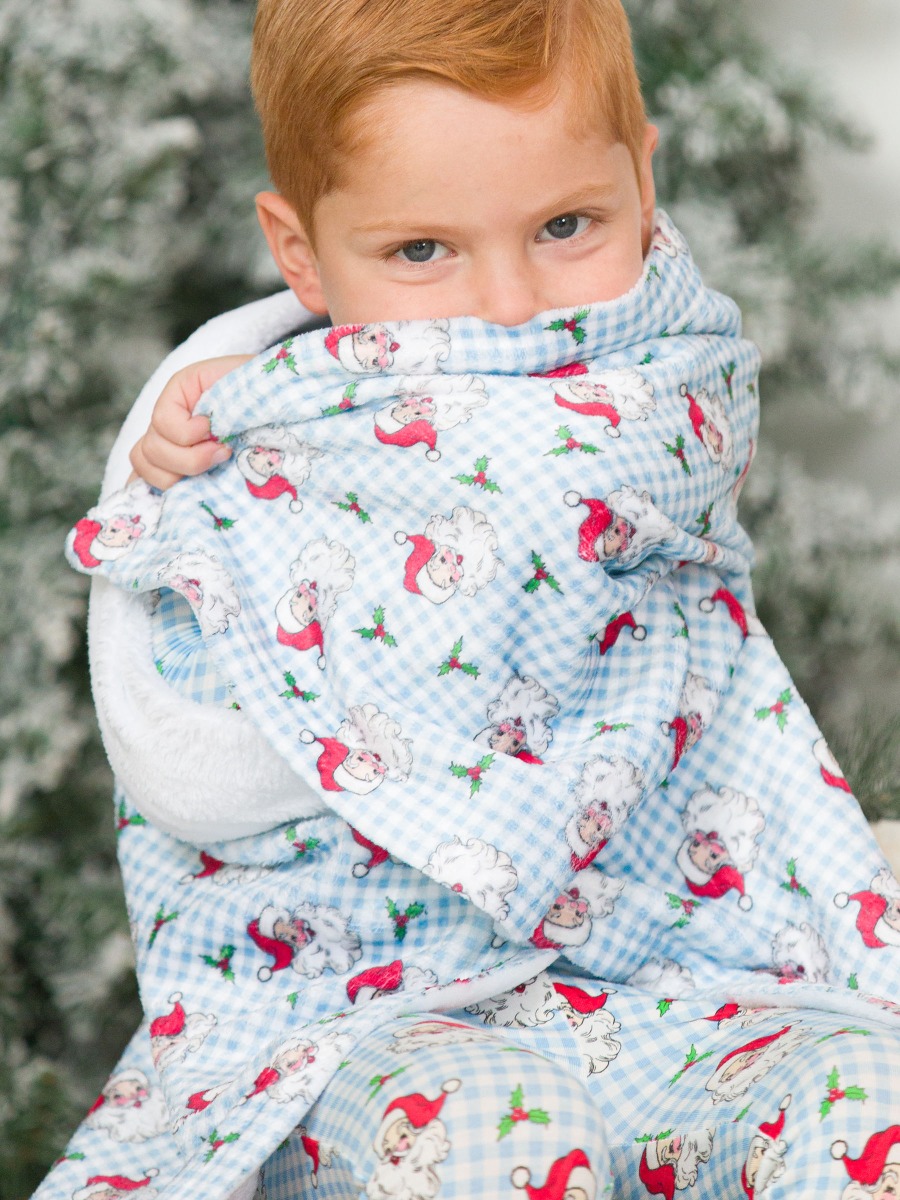 Blue Dear Santa Kid Printed Plush Minky Blanket