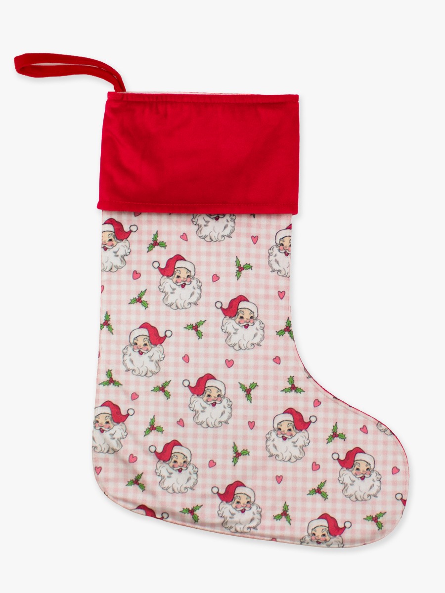 Line drawing of Dear Santa Printed Holiday Stocking . A dotted circle indicates the approximate location for personalization.