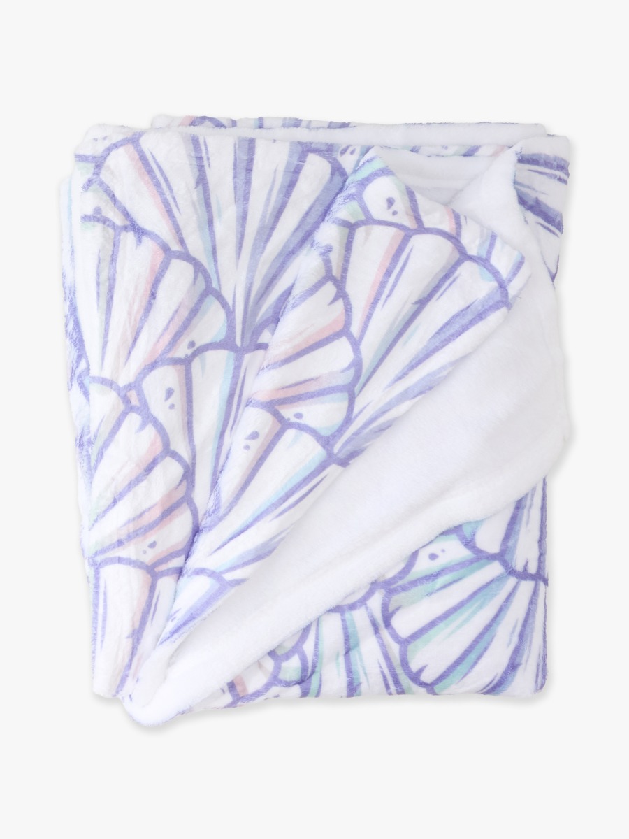 Line drawing of Magical Mermaid Printed Plush Minky Blanket. A dotted circle indicates the approximate location for personalization.
