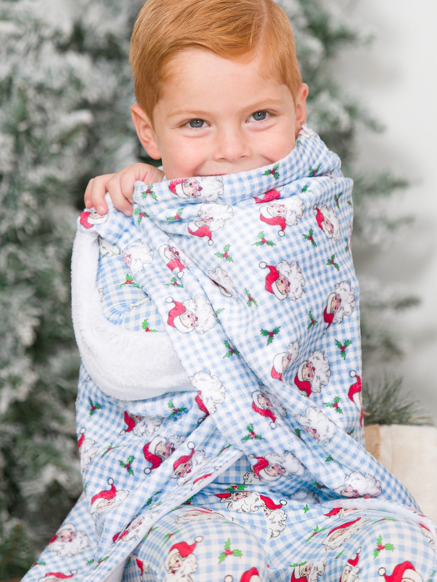 Blue Dear Santa Baby Printed Plush Minky Blanket 