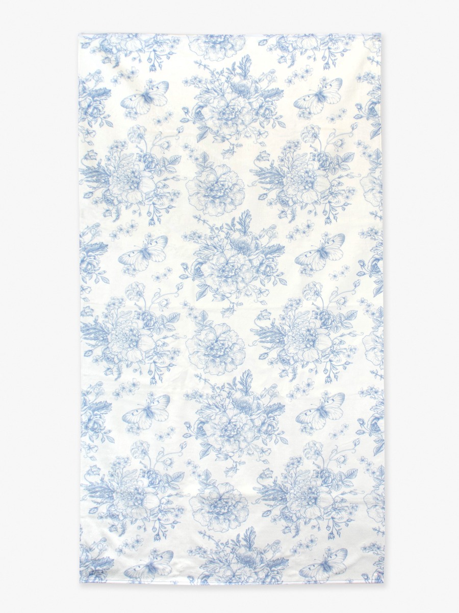Periwinkle Blue Butterfly Garden Toile Printed Beach Towel - 30&quot; x 60&quot;