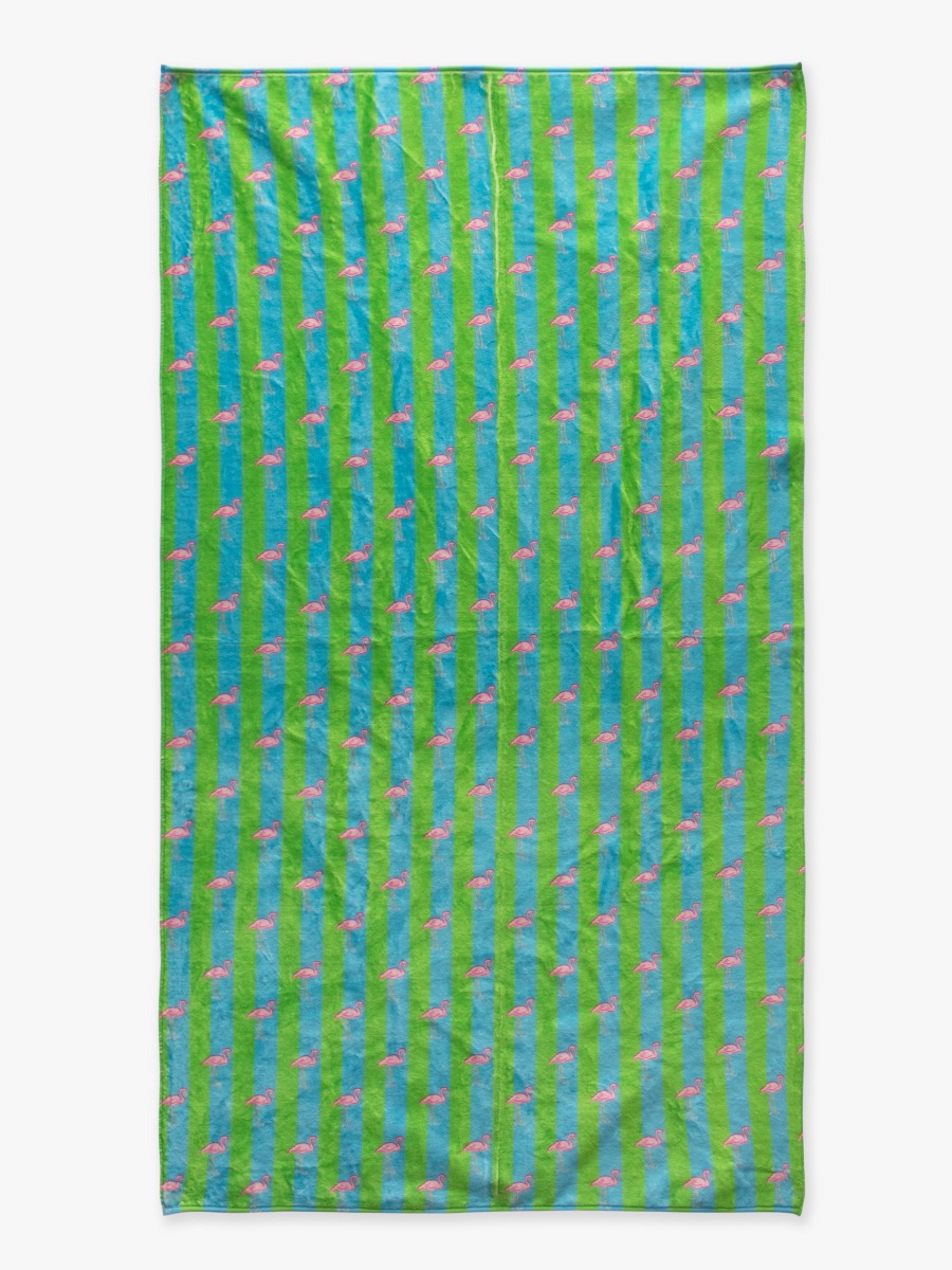 Neon Flamingo Stripe Printed Beach Towel 