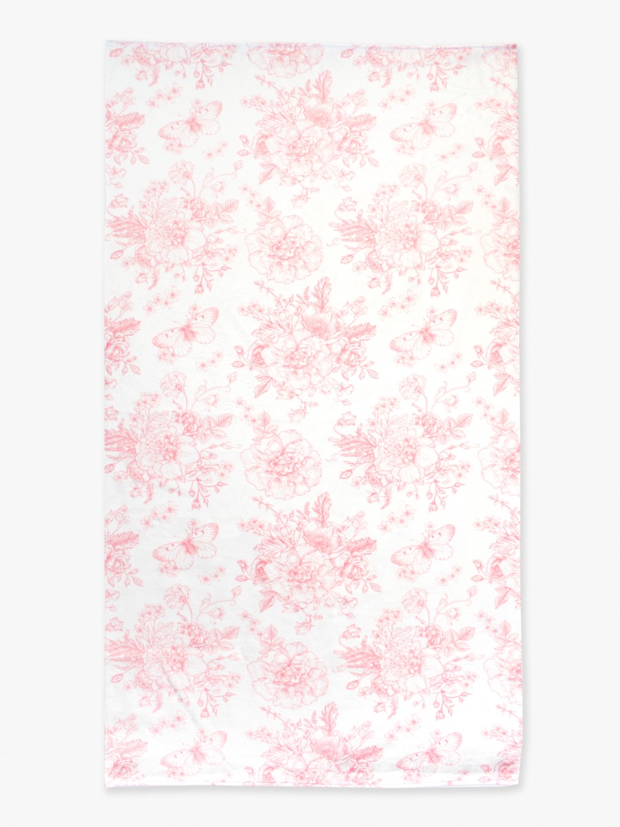 Bubblegum Pink Butterfly Garden Toile Printed Beach Towel - 30&quot; x 60&quot;