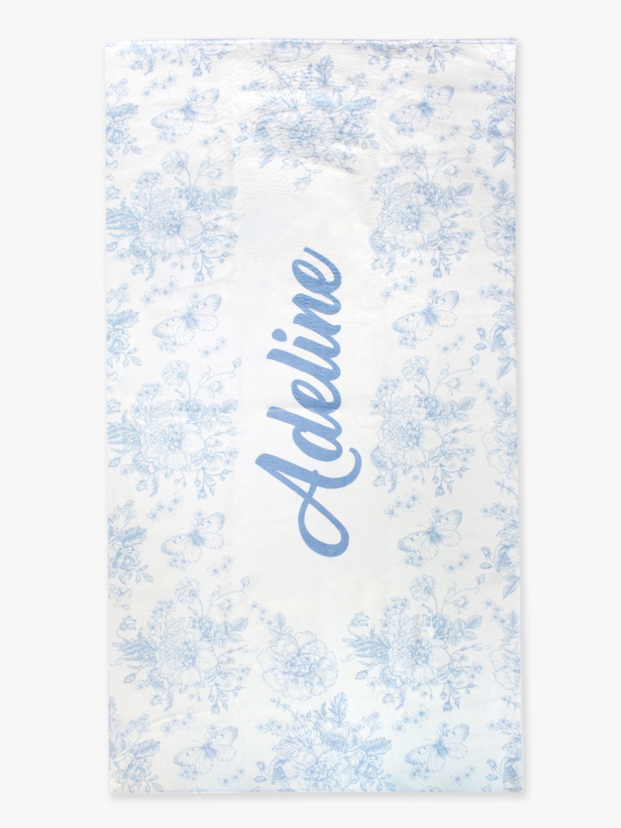 Periwinkle Blue Butterfly Garden Toile Personalized Beach Towel - 30&quot; x 60&quot;