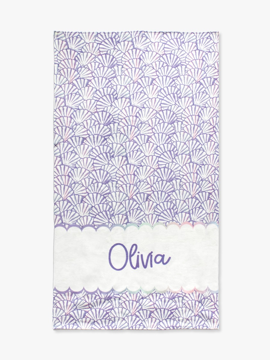 Line drawing of Magical Mermaid Personalized Beach Towel. A dotted circle indicates the approximate location for personalization.