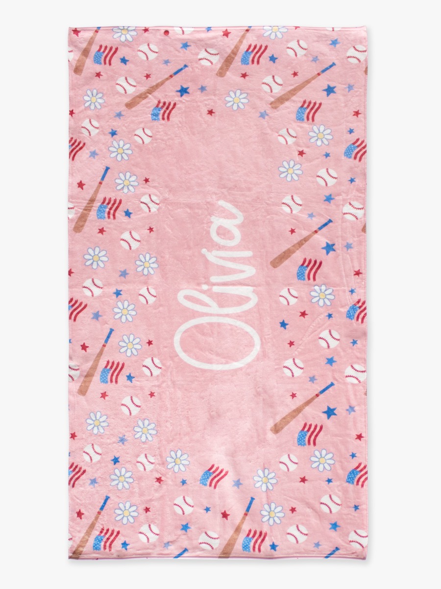 Pink Play Ball Personalized Beach Towel - 30&quot; x 60&quot;