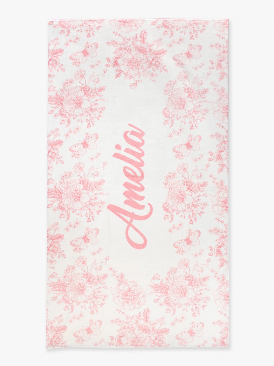 Bubblegum Pink Butterfly Garden Toile Personalized Beach Towel - 30&quot; x 60&quot;