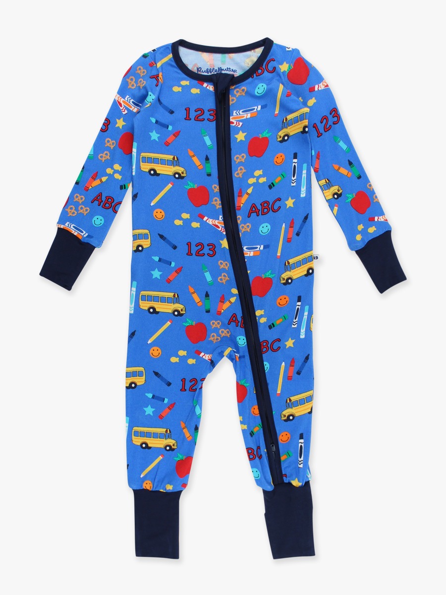 Blue School House Convertible One Piece Pajama, Bamboo Viscose