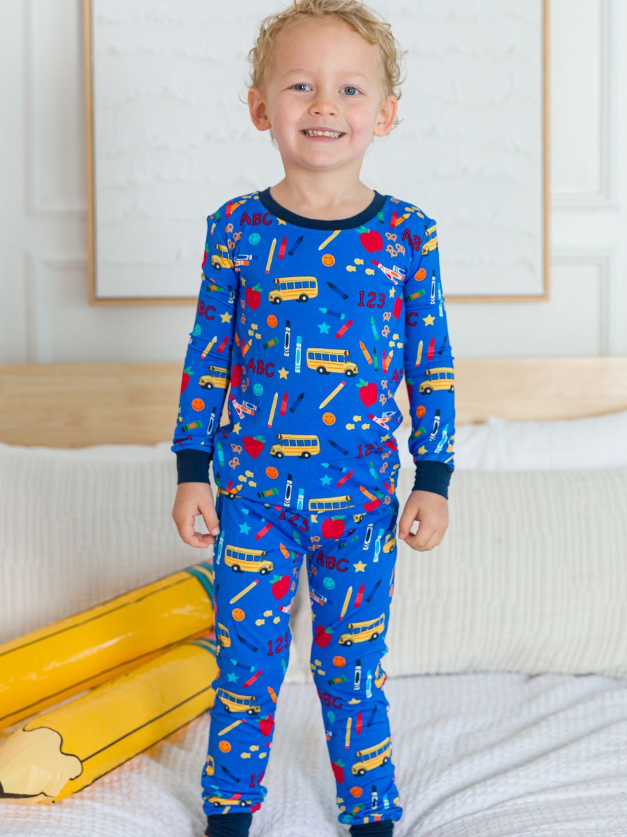 Blue School House Long Sleeve Pajama Set