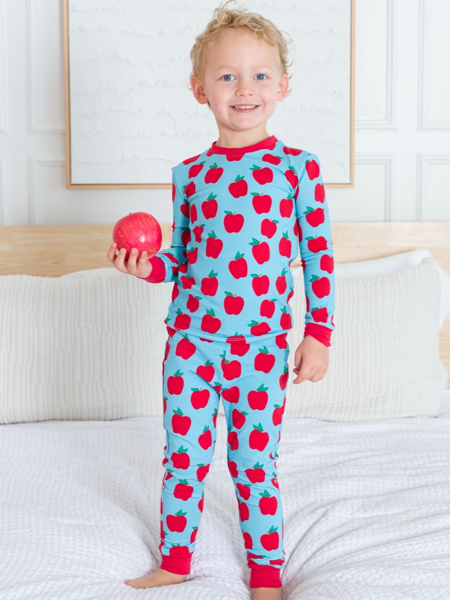 Blue Apple of My Eye Long Sleeve Pajama Set, Modal Blend
