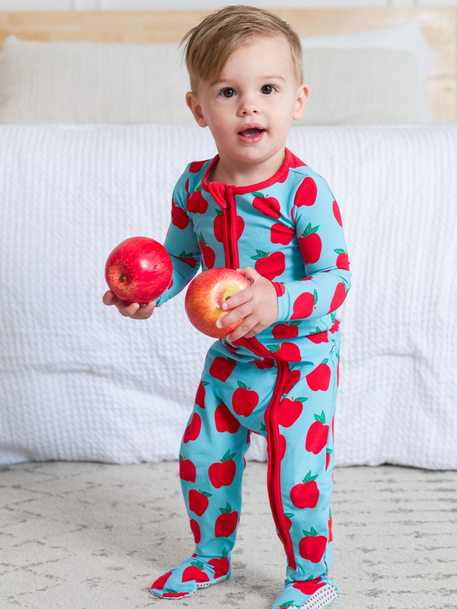 Blue Apple of My Eye One Piece Footie Pajamas, Modal Blend