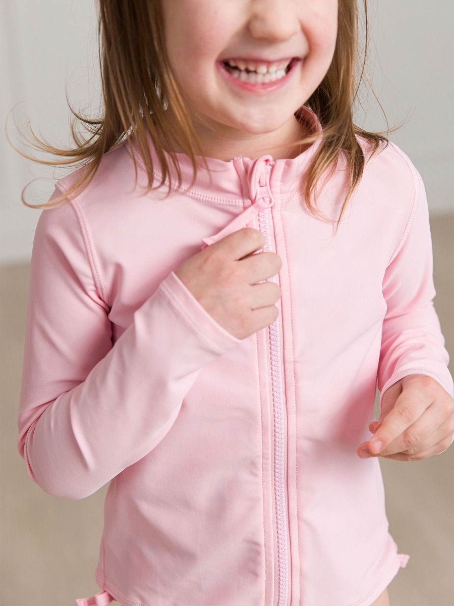 Pink Long Sleeve Full Zip Rash Guard - 6-12m