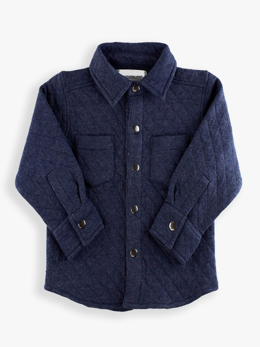 Heather Navy Long Sleeve Quilted Button Down