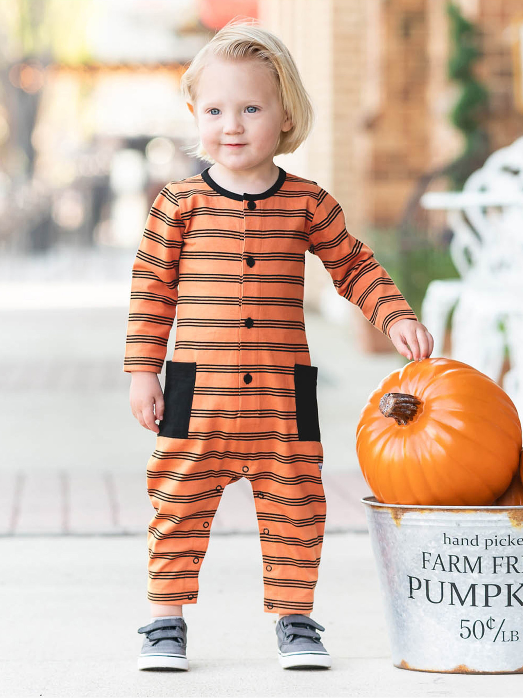 Cider & Black Stripe Pocket Romper