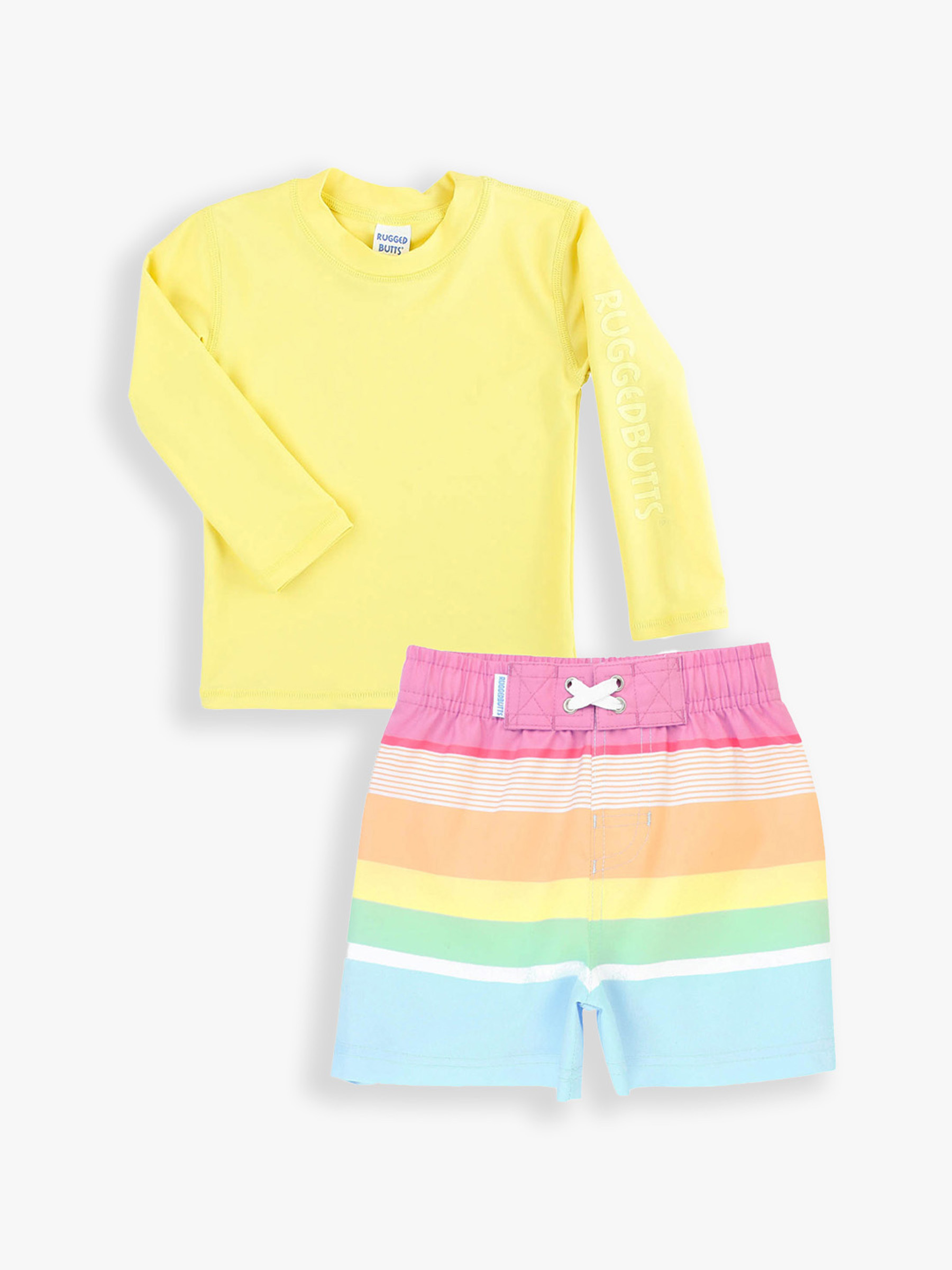 Banana Yellow LS RG & Rainbow Stripe Swim Trunks