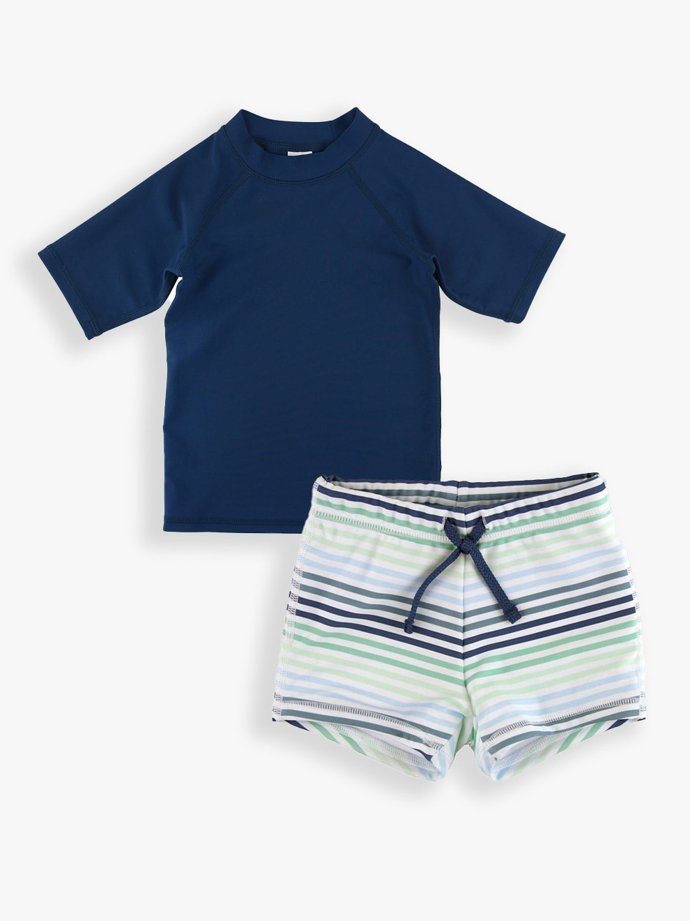 Navy Rash Guard & Coastal Stripe Shorties Set