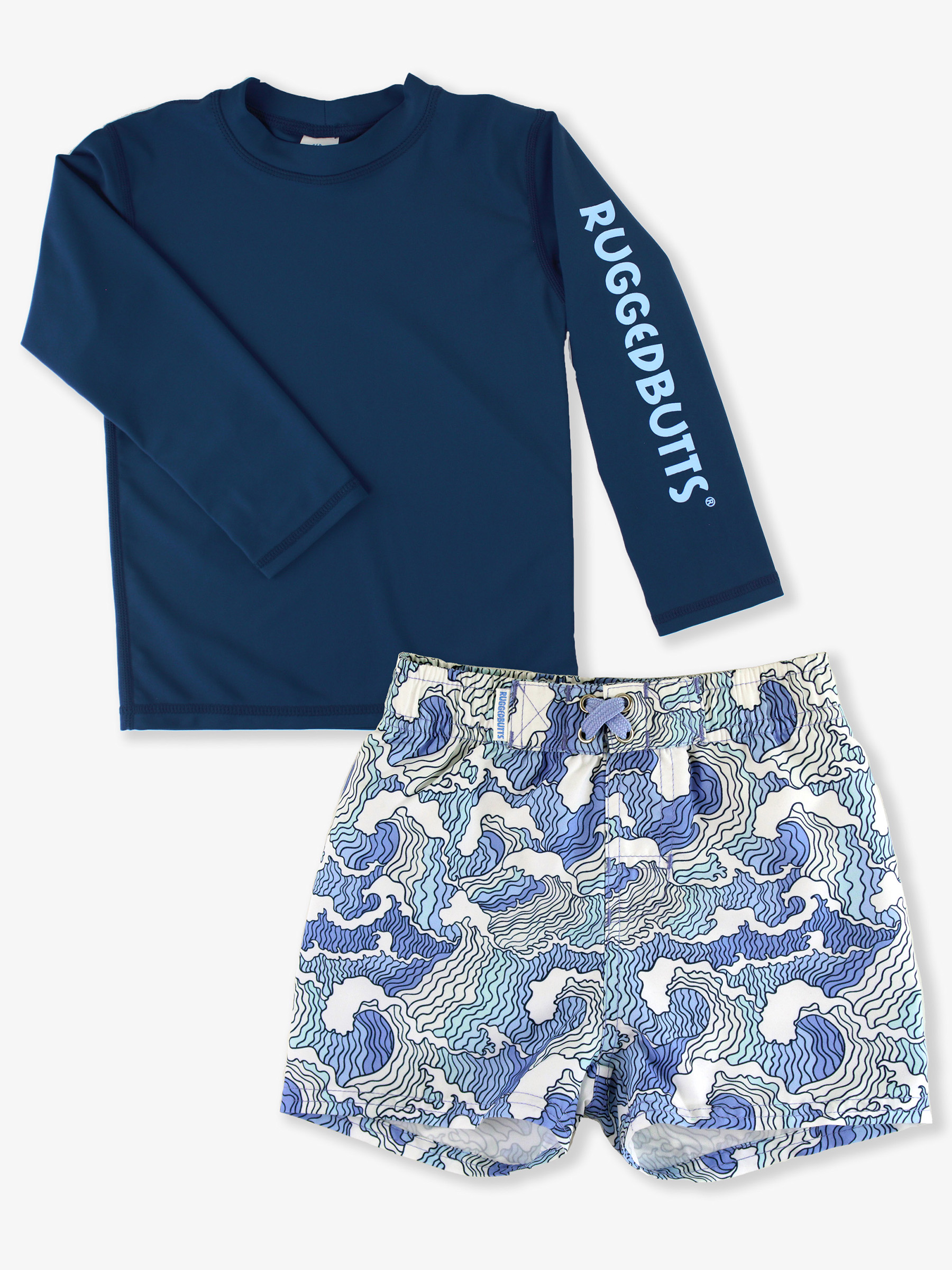 Navy Rash Guard & Ocean Camo Trunk Set