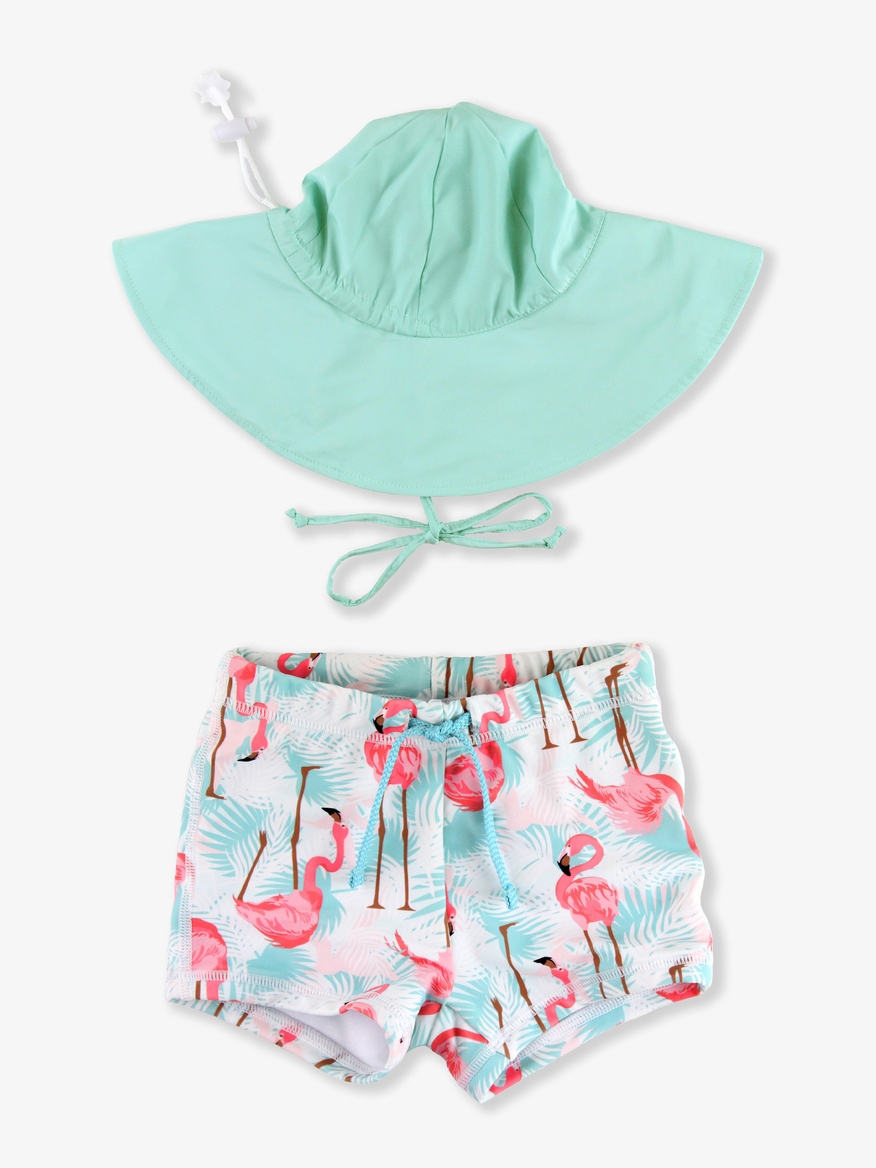 Flamingo Shorties & Vintage Aqua Hat Set