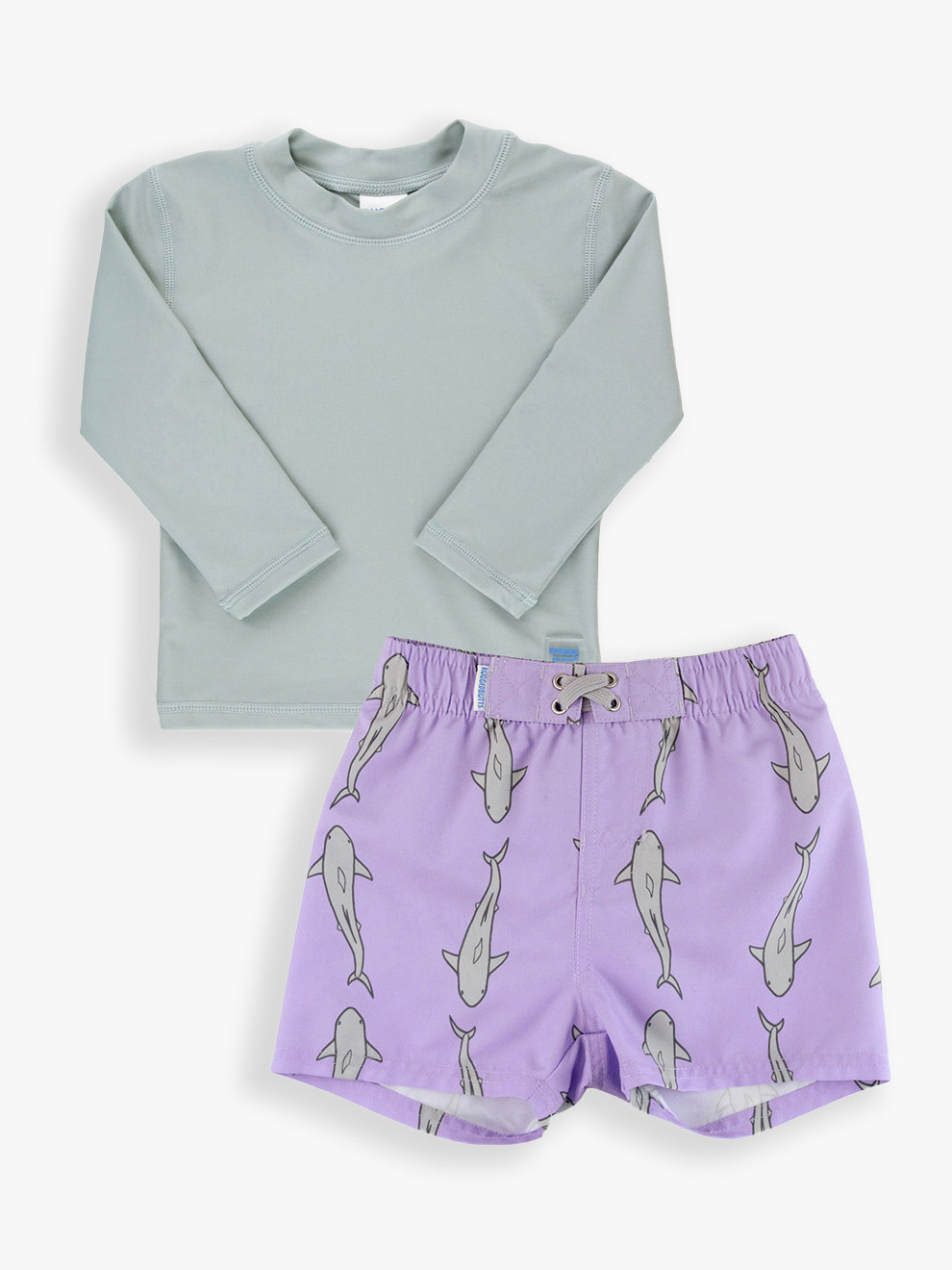 Gray LS Rash Guard & Jawsome Gray Swim Trunks