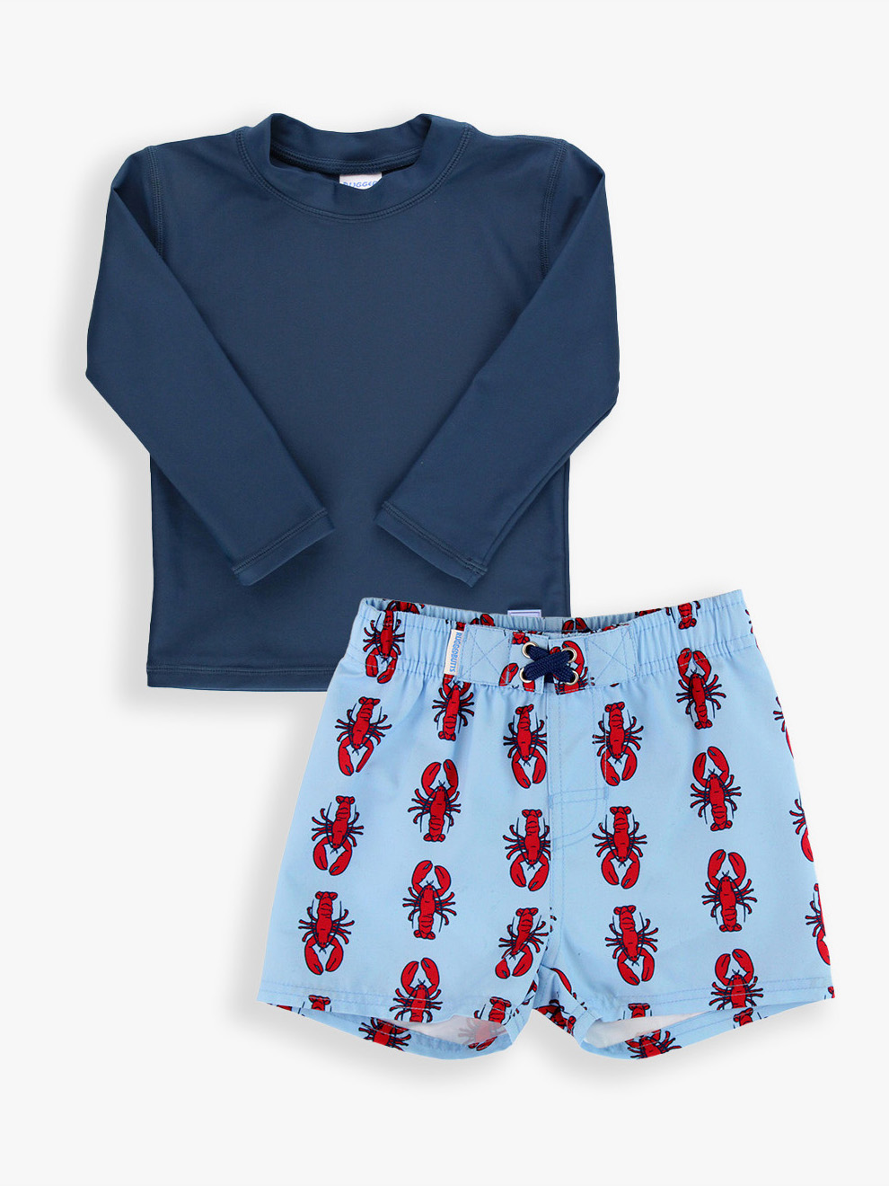 Navy LS Rash Guard & Little Lobster Swim Trunks