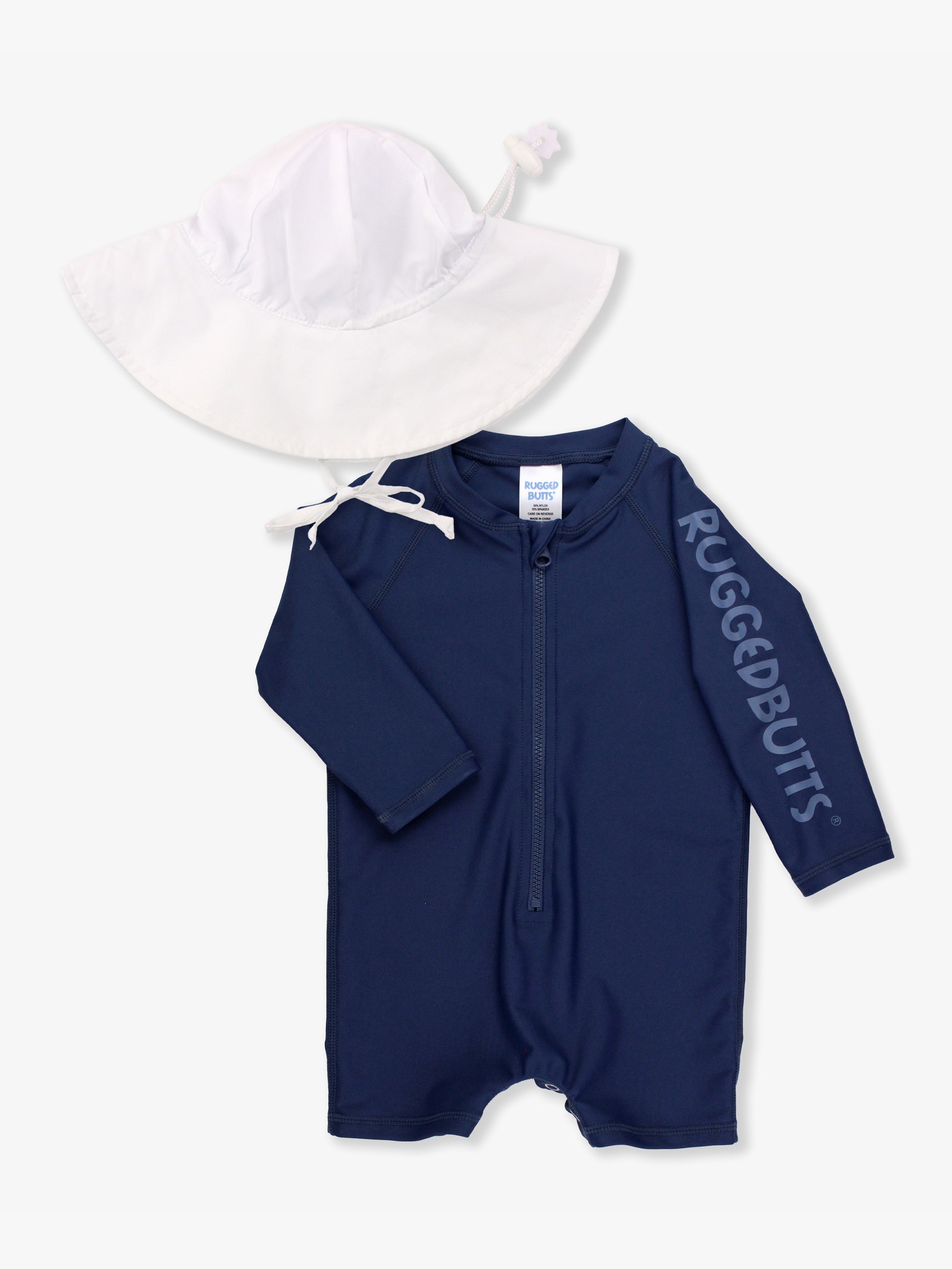 Navy LS One Piece RG & White Sun Hat set
